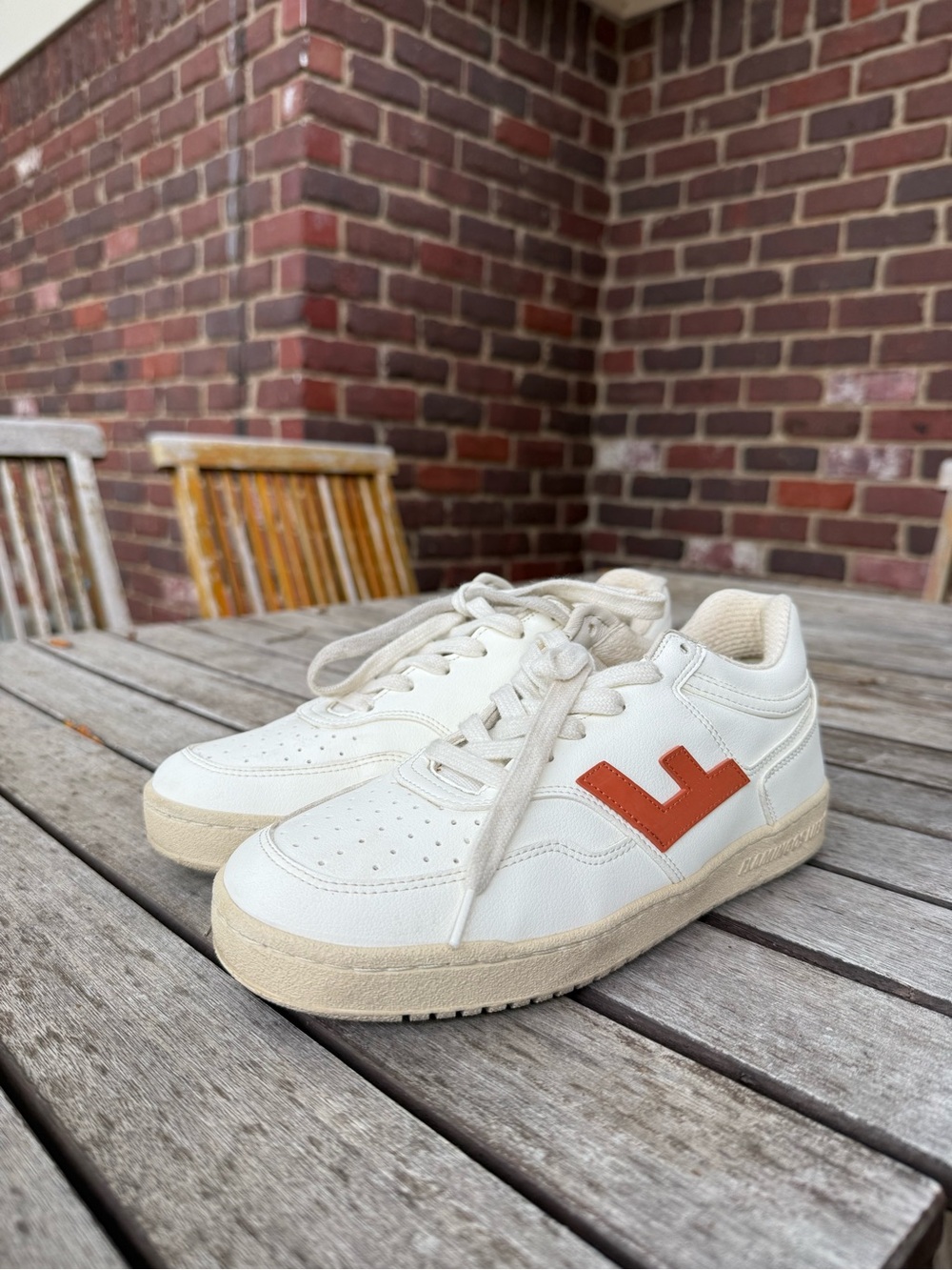 Flamingos Life Retro 90s White Athletic Sneakers with Orange Accent - Women's